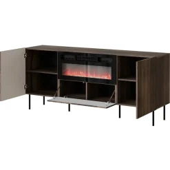 Madia moderna 181x81h cm 3 ante con caminetto elettrico noce cannettato Gabiot
