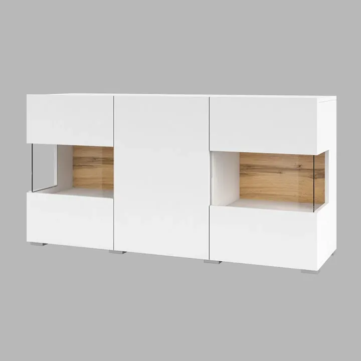 Madia moderna 120x62h cm 3 ante con vetrine bianco rovere Fusion