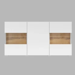 Madia moderna 120x62h cm 3 ante con vetrine bianco rovere Fusion