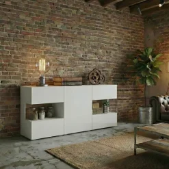Madia moderna 120x62h cm 3 ante con vetrine bianco rovere Fusion