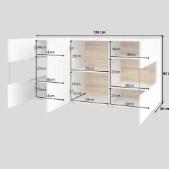 Madia moderna 120x62h cm 3 ante con vetrine bianco rovere Fusion