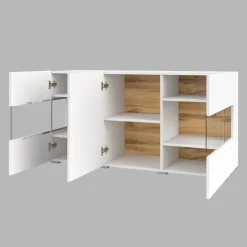 Madia moderna 120x62h cm 3 ante con vetrine bianco rovere Fusion