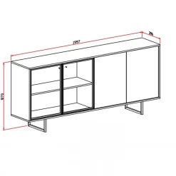 Madia moderna 200x87h cm 4 ante con vetrina rovere scuro tortora Domus