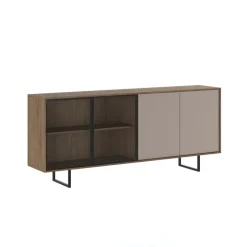 Madia moderna 200x87h cm 4 ante con vetrina rovere scuro tortora Domus