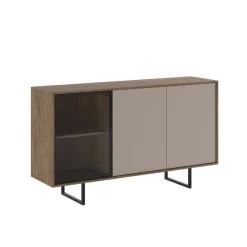 Madia moderna 151x87h cm 3 ante con vetrina rovere scuro tortora Domus