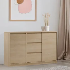 Madia moderna 138x87h cm 2 ante e 3 cassetti rovere Funny