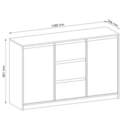 Madia moderna 138x87h cm 2 ante e 3 cassetti rovere Funny
