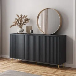 Madia moderna 154x78h cm 3 ante nero cannettato Celestia