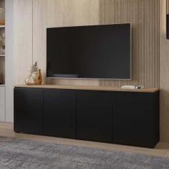 Madia moderna 200x68h cm 4 ante nero rovere Ischia