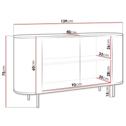 Madia moderna 139x75h cm 2 ante rovere effetto marmo nero Roundi