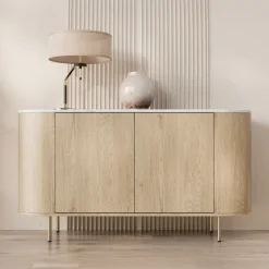 Madia moderna 139x75h cm 2 ante rovere effetto marmo bianco Roundi