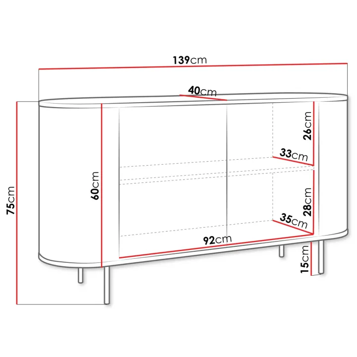 Madia moderna 139x75h cm 2 ante rovere effetto marmo bianco Roundi