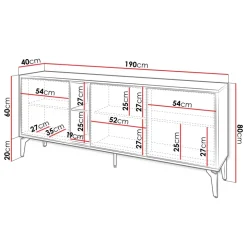 Madia moderna 190x80h cm 3 ante serigrafato rovere nero Duplo