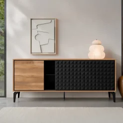 Madia moderna 190x80h cm 3 ante serigrafato rovere nero Duplo