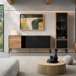 Madia moderna 190x80h cm 3 ante serigrafato rovere nero Duplo
