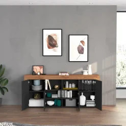 Madia moderna 200x85h cm antracite rovere Block