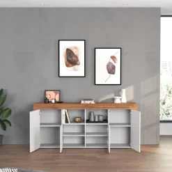 Madia moderna 200x85h cm bianco lucido rovere Block