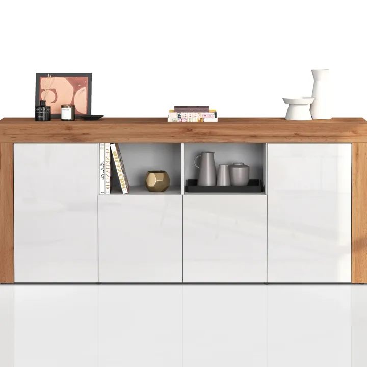 Madia moderna 200x85h cm bianco lucido rovere Block