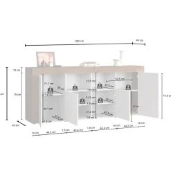Madia moderna 200x85h cm bianco lucido rovere Block