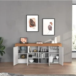 Madia moderna 200x85h cm bianco lucido rovere Block
