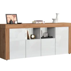 Madia moderna 200x85h cm bianco lucido rovere Block