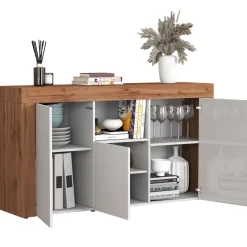 Madia moderna 155x85h cm bianco lucido rovere Block