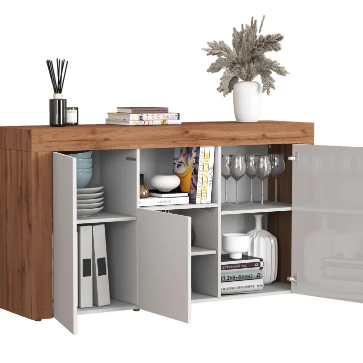Madia moderna 155x85h cm bianco lucido rovere Block