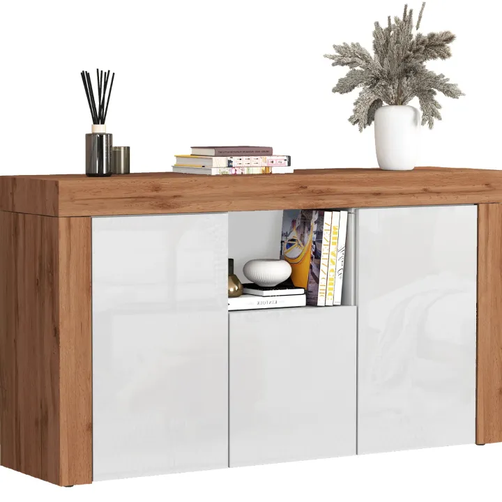 Madia moderna 155x85h cm bianco lucido rovere Block