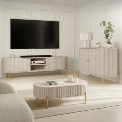 Madia moderna 139x79h cm cannettato 2 ante beige cashmere Zurik