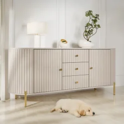 Madia moderna 178x79h cm cannettato 2 ante 3 cassetti beige cashmere Zurik