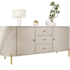Madia moderna 178x79h cm cannettato 2 ante 3 cassetti beige cashmere Zurik