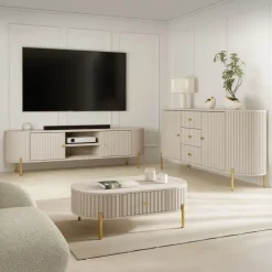 Madia moderna 178x79h cm cannettato 2 ante 3 cassetti beige cashmere Zurik