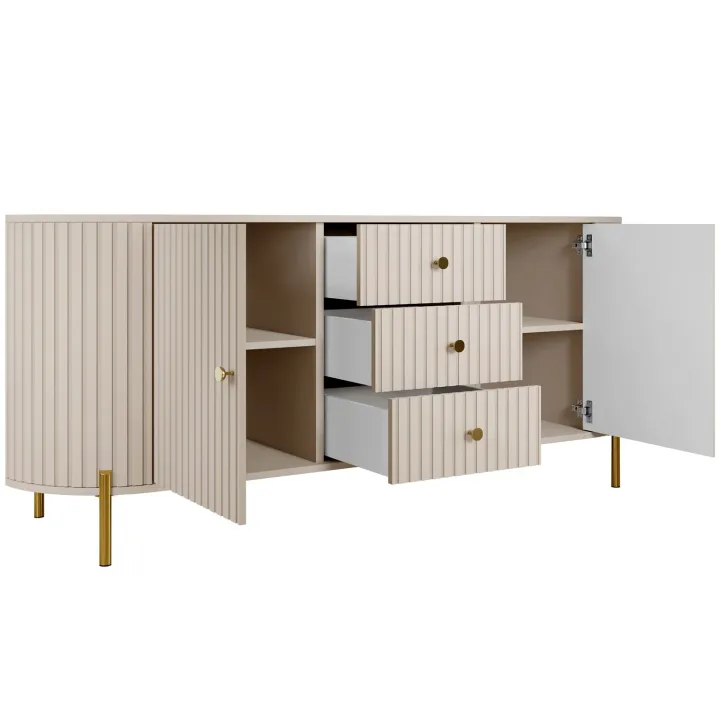 Madia moderna 178x79h cm cannettato 2 ante 3 cassetti beige cashmere Zurik