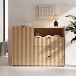 Madia moderna 106x80h cm cannettato 3 cassetti rovere Sally
