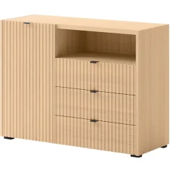 Madia moderna 106x80h cm cannettato 3 cassetti rovere Sally