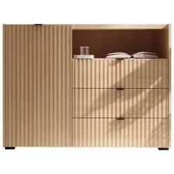 Madia moderna 106x80h cm cannettato 3 cassetti rovere Sally