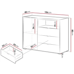 Madia moderna 106x80h cm cannettato 3 cassetti rovere Sally