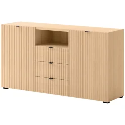 Madia moderna 150x80h cm cannettato 2 ante 3 cassetti rovere Sally