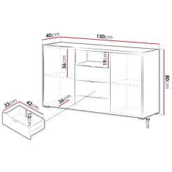 Madia moderna 150x80h cm cannettato 2 ante 3 cassetti rovere Sally