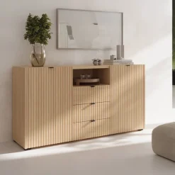 Madia moderna 150x80h cm cannettato 2 ante 3 cassetti rovere Sally
