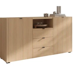 Madia moderna 150x80h cm cannettato 2 ante 3 cassetti rovere Sally