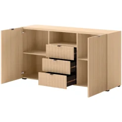 Madia moderna 150x80h cm cannettato 2 ante 3 cassetti rovere Sally