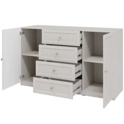Madia moderna 150x92h cm cannettato 2 ante 4 cassetti beige cashmere Rolly