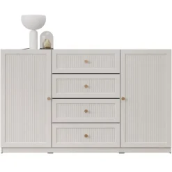 Madia moderna 150x92h cm cannettato 2 ante 4 cassetti beige cashmere Rolly