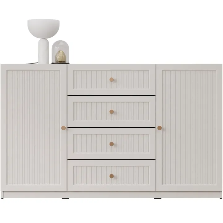 Madia moderna 150x92h cm cannettato 2 ante 4 cassetti beige cashmere Rolly