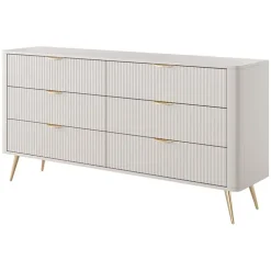 Madia moderna 163x81h cm 6 cassetti moderna beige cannettato Ramis