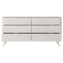Madia moderna 163x81h cm 6 cassetti moderna beige cannettato Ramis