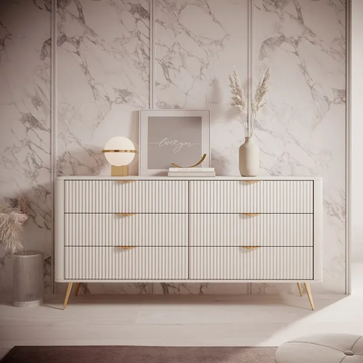 Madia moderna 163x81h cm 6 cassetti moderna beige cannettato Ramis