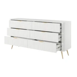 Madia moderna 163x81h cm 6 cassetti moderna bianco opaco cannettato Ramis