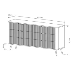 Madia moderna 163x81h cm 6 cassetti moderna bianco opaco cannettato Ramis